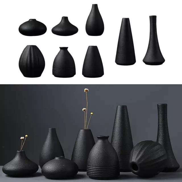 Black Ceramic Vase Modern Flower Vase Pottery Desktop Decorative Planter Pot for