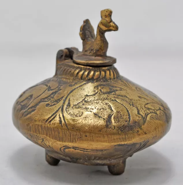 Brass Round Ink Well Pot Hand Crafted Engraved