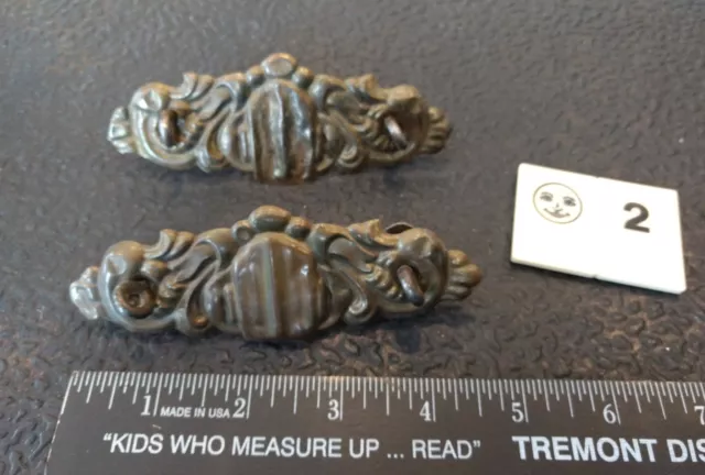 Set of 2 Vtg Pressed Brass drawer pulls handles dresser hardware part - BJ2 - lw
