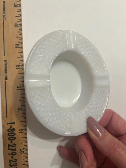 Vintage White Milk Glass Hobnail oval Ashtray