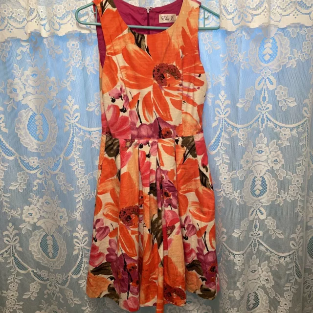 Eliza J Fit & Flare Dress Size 4 Colorful Orange Floral Print Sleeveless
