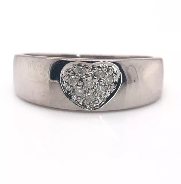 14K White Gold 0.12 TCW Natural Round Diamond Heart Ring