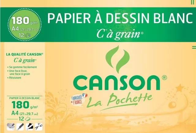 Canson - Papier à dessin - A4 - 21x29,7 cm - Blanc - 180g - 12 feuilles