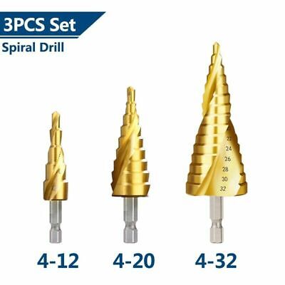 4-12/20/32mm HSS Spiral Cone Step Drill Bit Set Titanium Hole Cutter Kit -XCAN