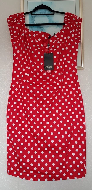 COLLECTIF MAINLINE DOLORES 50s Style Red/White Polka Dot Wiggle