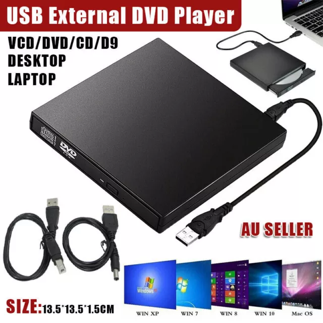 USB External CD RW DVD ROM Writer Burner Player Drive PC Laptop for Mac Windows