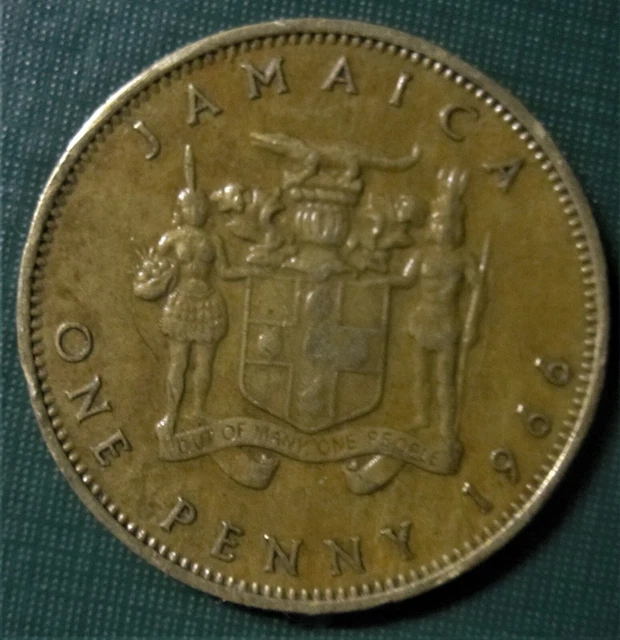 JAMAICA 1966 One Penny Cent Coat of Arms Coin LOW SHIP