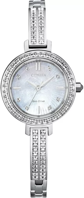 Citizen Eco-Drive EM0860-51D Silver Tone White MOP Dial Women's Crystal Watch