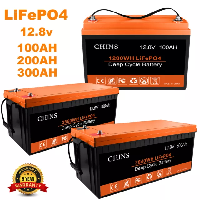 CHINS LiFePO4 Battery 12V 100AH 200AH 300AH Deep Cycle Lithium Battery RV Solar