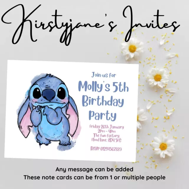 Birthday party invitations invites Personalised Kids Girls Boys Disney Stitch