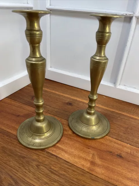 Baluster English Brass Candle Sticks Heavy 11 1/2” Excellent Patina LOT 2