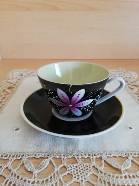 Mokka Tasse DDR Porzellan Teller Handbemalt 50er Jahre Vintage Blume Motiv Deko