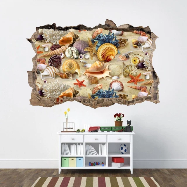 Seashells On The Beach 3D Smashed Wall Sticker Decal Decor Art Mural Nature FS