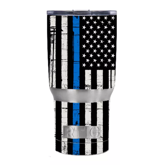 Skin Decal for RTIC 20oz Tumbler Thin Blue Line Police Lives Matter Subdued Flag