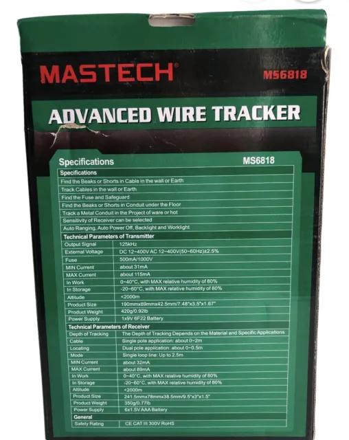 Mastech MS6818 ADVANCED WIRE TRACKER Cable Metal Pipe Locator Detector Tester 2