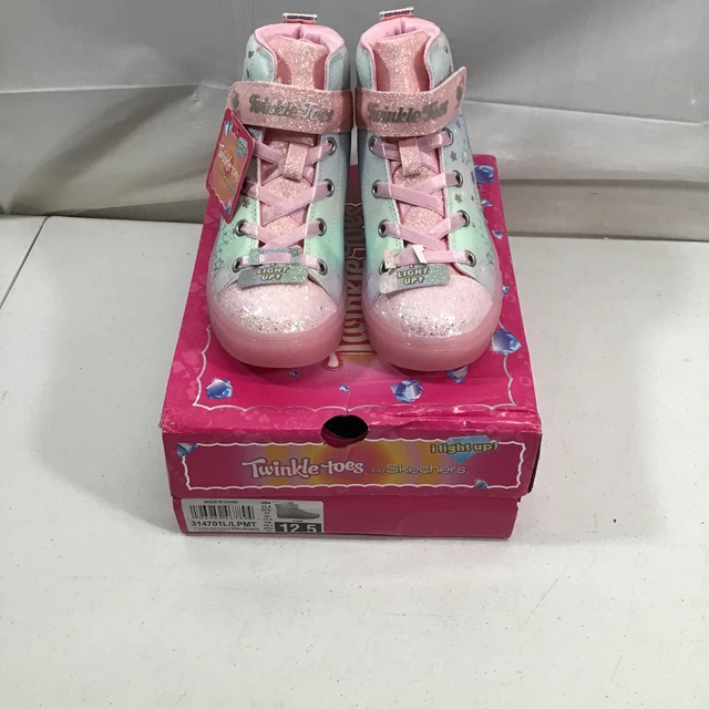 SKECHERS 314701L GIRLS Pink White Twinkle Toes Lace Up Sneaker