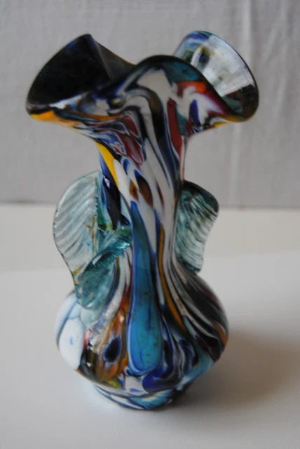 Beau Vase Soliflore Multicolore Verre Soufflee 17/9  Cm Tbe Murano 3