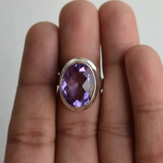 925 Sterling Silver Ring Natural Amethyst Gemstone Handmade Ring All Size N60