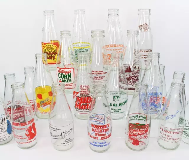 Vintage Advertising 1 Pint Milk Glass Bottles 1980s Collectible Multi Listing