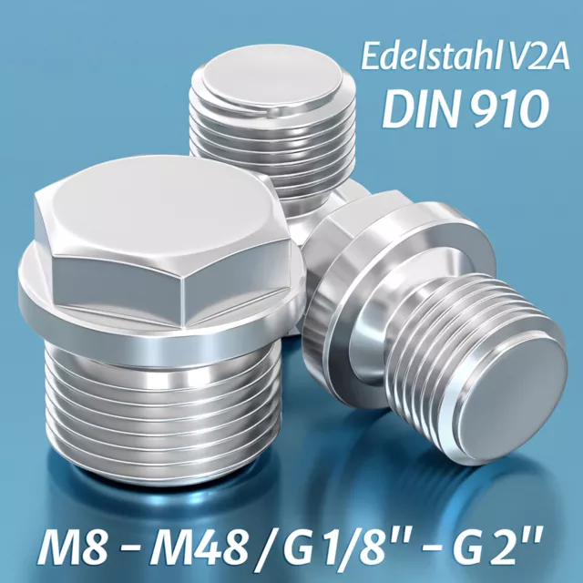 Verschlussschraube DIN 910 M8-M48, 1/8"-2" Bund Edelstahl V2A Verschlussstopfen