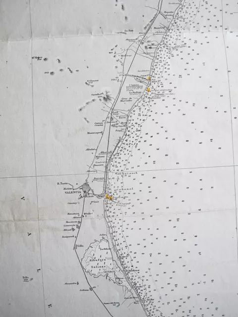 1890 Spain Cape San Antonio To Cape Tortosa Genuine Vintage Admiralty Chart Map 2