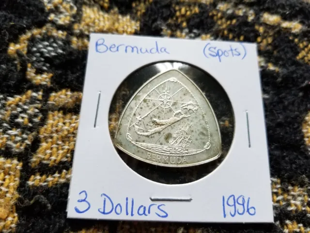 Bermuda 3 Dollars 1996 Silver (Hazy/Toned/Spots) Circulated