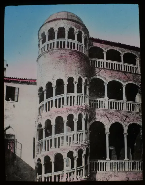ANTIQUE Magic Lantern Slide STAIRCASE OF MINELLI C1900 PHOTO VENICE ITALY