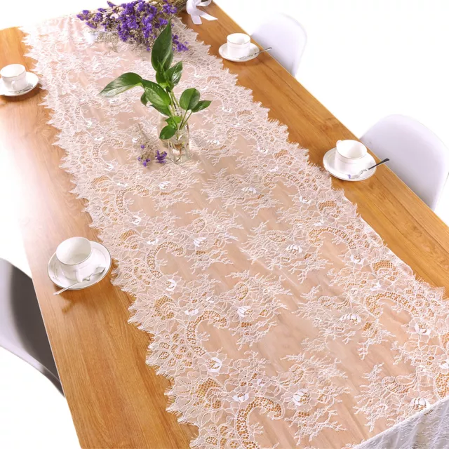 Vintage Cotton Table Runner Hand Crochet Lace Doily Floral Wedding Dining Decor