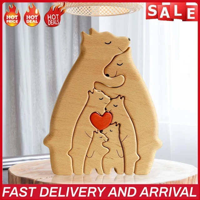 Holz-Familienpuzzle Bären dekorative Bären-Kunstskulptur aus Holz (E)