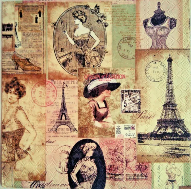 4 x  Decoupage Paper Napkins Vintage.4 Servilletas decoradas Vintage Paris