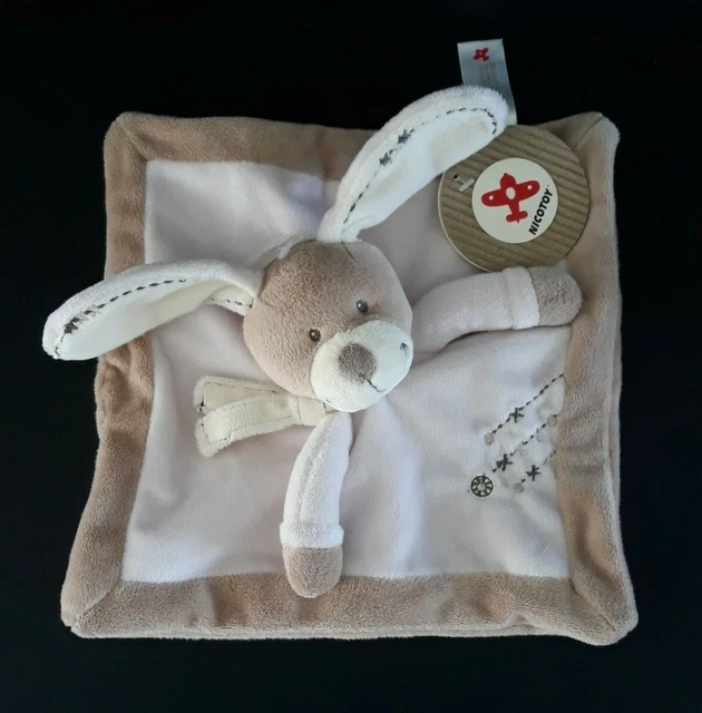 *. DOUDOU PLAT NICOTOY SIMBA LAPIN rose beige marron écharpe écru croix - NEUF