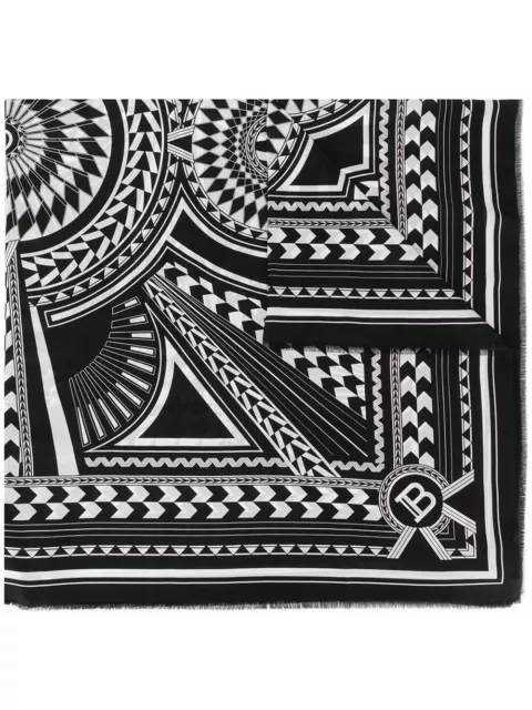 Balmain Paris Geometric Print Black & White Silk Scarf