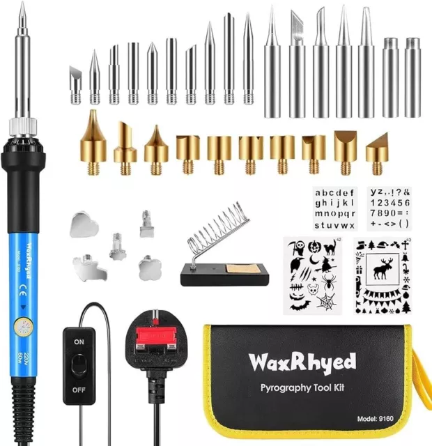 40Pcs Pyrography Pen Kit Wood Burning Soldering Iron 60W Adjustable Tempe Switch