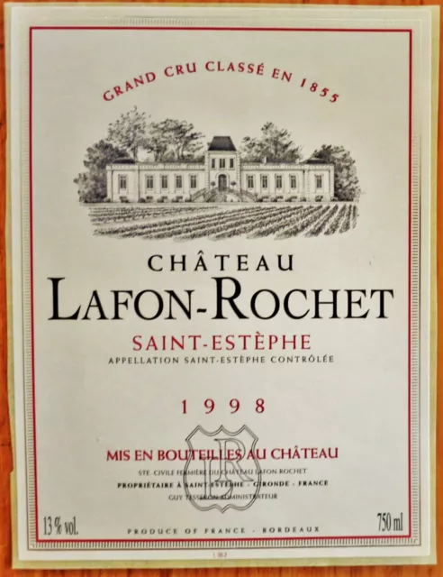 Etiquettes vin FRANCE CHATEAU LAFON-ROCHET 1998 Saint Estephe  wine labels