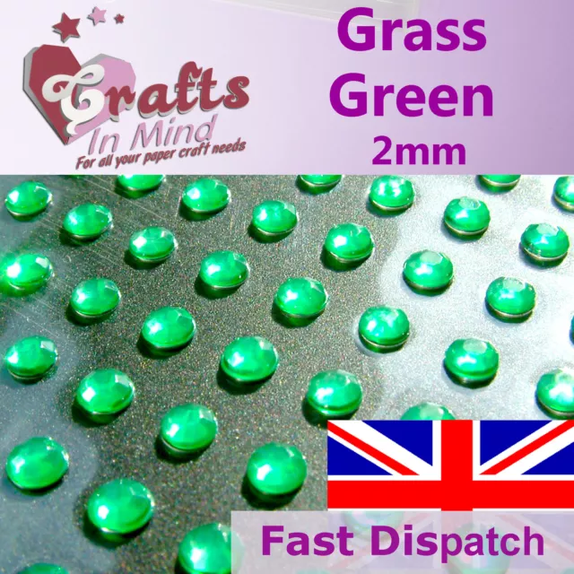 195 x 2mm Grass Green Quality Rhinestone Diamante Gems Diamonte 4 Greeting Cards