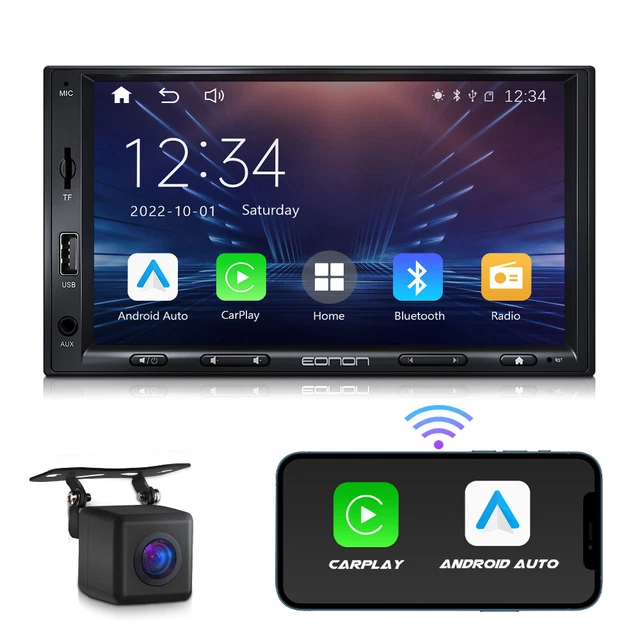 Double Din 7" Car Stereo Apple Carplay & Android Auto Play BT FM MP5 Radio + Cam
