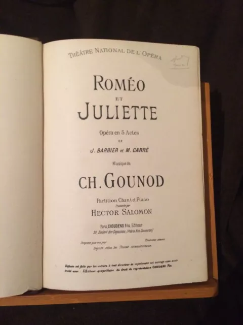 Charles Gounod Roméo et Juliette partition reliée chant-piano éditions Choudens