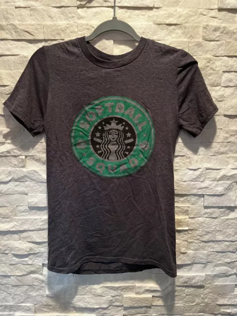 EUC Women's ANVIL Starbucks Softball Squad S/S Soft Tee Shirt Gray Size Small