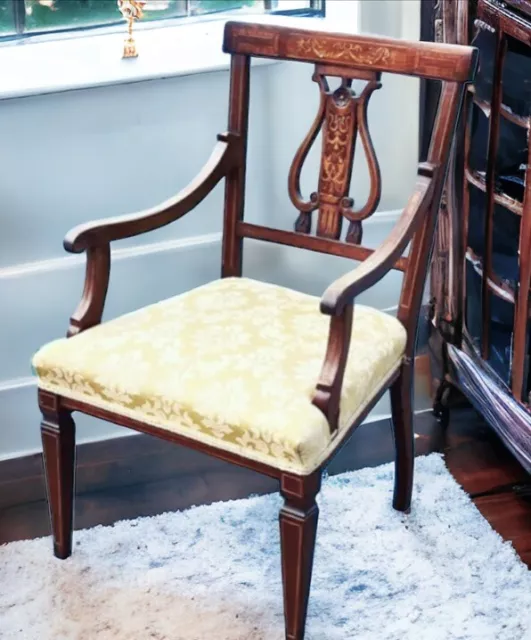 Antique Sheraton Inlaid Mahogany Armchair