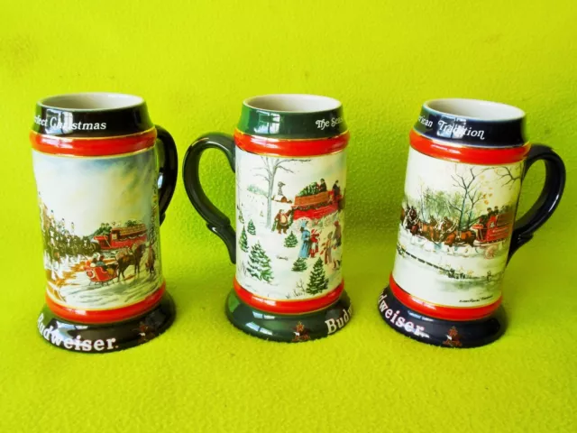 Lot(3) Vintage Budweiser CLYDESDALE Horse Beer Steins Mugs~1990-92~Susan Sampson