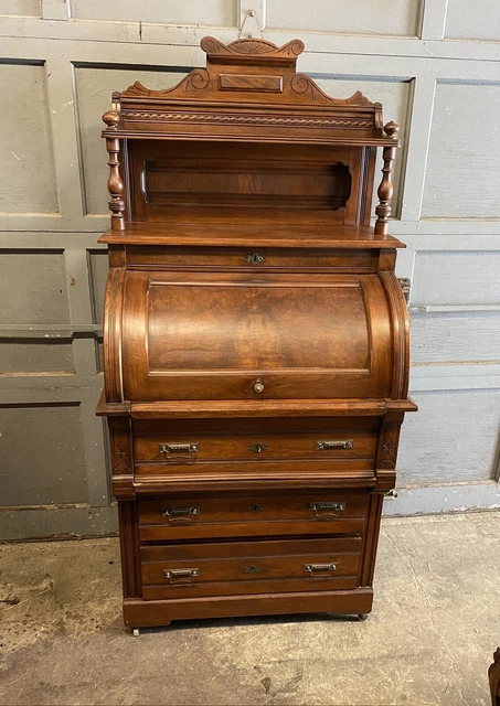 Victorian Walnut And Burl Cylinder Desk