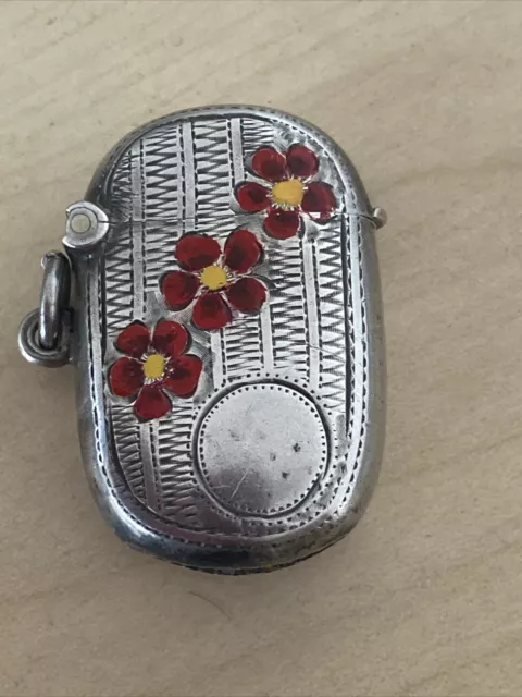 Antique Sterling Silver & Enamel Vesta Case - Birmingham 1904