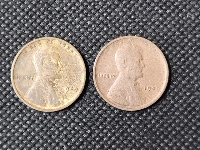 Two 1909 Lincoln Wheat Cents Bronze Pennies 1c Coins