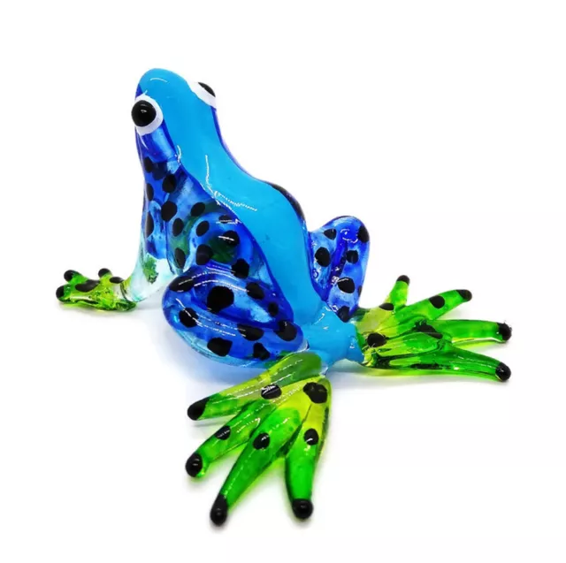 Miniature Blown Glass Blowing Art Frog Blue Animal Decor Collectible Souvenir