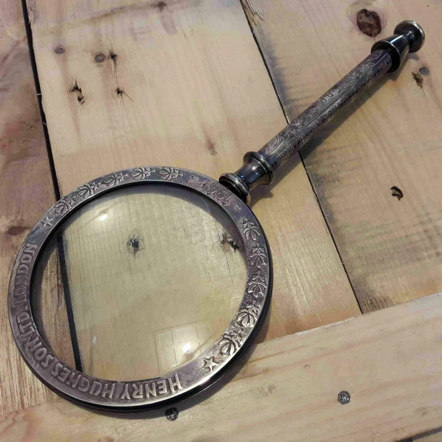 Loupe en laiton avec support en bois, loupe de bureau