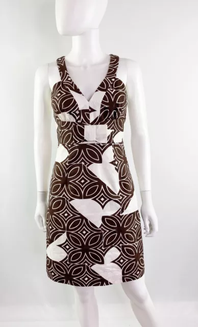 Trina Turk Size 2 Brown & White V-Neck Sleeveless Sheath Mini Dress