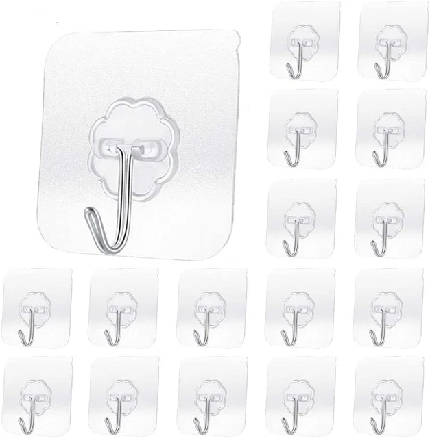 NEW 20pcs Transparent Adhesive Hooks, Wall Hook for Kitchen Bathroom Office