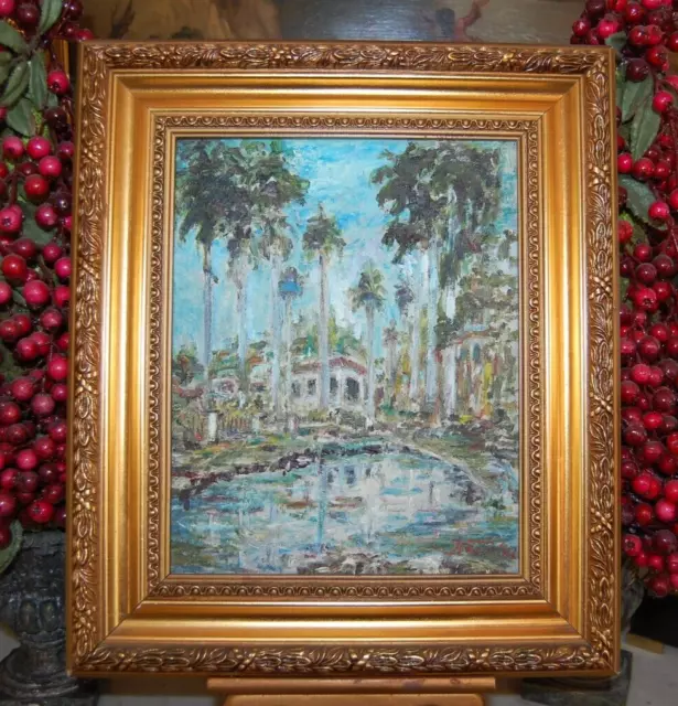 Framed Original Oil View Of House El Laguito La Havana, Cuba Artist: Hecto Vidal