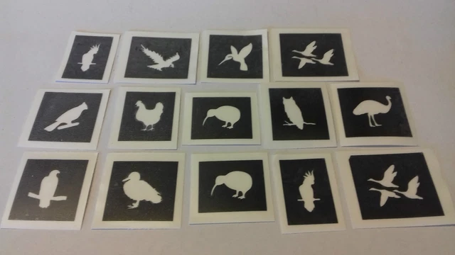 Bird mini small themed stencils for glitter tattoos / airbrush (mixed) owl swan