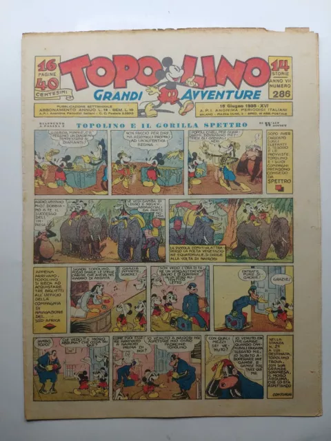 fumetto TOPOLINO GIORNALE anteguerra anno 1938 numero 286